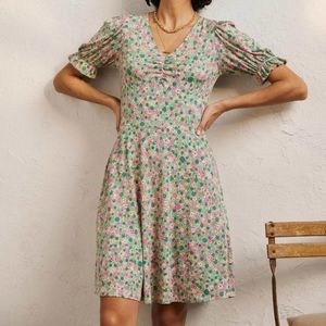 Boden Floral Mini Dress in Pink and Green